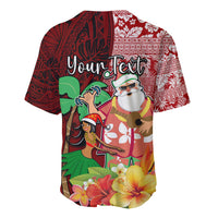 Custom Hawaii Mele Kalikimaka Baseball Jersey Santa Claus and Hula Girl Tropical Folwer with Hawaiian Pattern LT03 - Polynesian Pride
