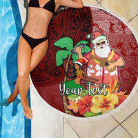 Custom Hawaii Mele Kalikimaka Beach Blanket Santa Claus and Hula Girl Tropical Folwer with Hawaiian Pattern LT03 - Polynesian Pride