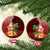 Custom Hawaii Mele Kalikimaka Ceramic Ornament Santa Claus and Hula Girl Tropical Folwer with Hawaiian Pattern LT03 Circle Red - Polynesian Pride