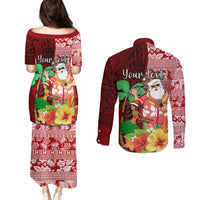 Custom Hawaii Mele Kalikimaka Couples Matching Puletasi Dress and Long Sleeve Button Shirt Santa Claus and Hula Girl Tropical Folwer with Hawaiian Pattern LT03 - Polynesian Pride