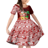 Custom Hawaii Mele Kalikimaka Kid Short Sleeve Dress Santa Claus and Hula Girl Tropical Folwer with Hawaiian Pattern LT03 KID Red - Polynesian Pride