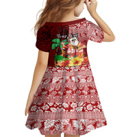 Custom Hawaii Mele Kalikimaka Kid Short Sleeve Dress Santa Claus and Hula Girl Tropical Folwer with Hawaiian Pattern LT03 - Polynesian Pride