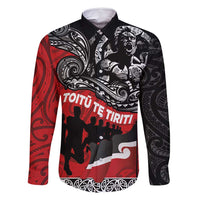 Aotearoa Toitu Te Tiriti Family Matching Summer Maxi Dress and Hawaiian Shirt Honoring Te Tiriti o Waitangi Maori Haka LT03 Dad's Shirt - Long Sleeve Red - Polynesian Pride