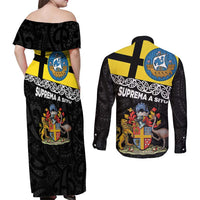 New Zealand Wellington Couples Matching Off Shoulder Maxi Dress and Long Sleeve Button Shirt The Capital's Emblems Flag and Koru Art