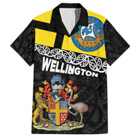 New Zealand Wellington Family Matching Tank Maxi Dress and Hawaiian Shirt The Capital's Emblems Flag and Koru Art LT03 Dad's Shirt - Short Sleeve Black - Polynesian Pride
