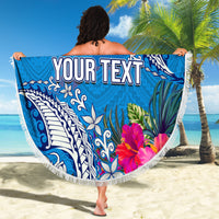 Personalised Samoa Coat Of Arms Beach Blanket Tropical Flower Blue Polynesian Pattern LT03 - Polynesian Pride