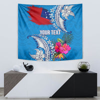 Personalised Samoa Coat Of Arms Tapestry Tropical Flower Blue Polynesian Pattern LT03 - Polynesian Pride