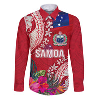 Personalised Samoa Coat Of Arms Family Matching Mermaid Dress and Hawaiian Shirt Tropical Flower Red Polynesian Pattern LT03 Dad's Shirt - Long Sleeve Red - Polynesian Pride