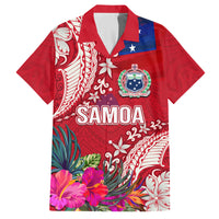 Personalised Samoa Coat Of Arms Family Matching Tank Maxi Dress and Hawaiian Shirt Tropical Flower Red Polynesian Pattern LT03 Dad's Shirt - Short Sleeve Red - Polynesian Pride
