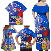 Personalised Samoa Coat Of Arms Family Matching Off Shoulder Maxi Dress and Hawaiian Shirt Hibiscus Polynesian Tattoo Pattern LT03 - Polynesian Pride
