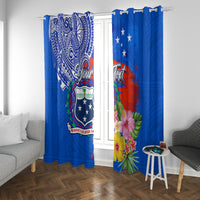 Personalised Samoa Coat Of Arms Window Curtain Hibiscus Polynesian Tattoo Pattern LT03 With Grommets Blue - Polynesian Pride