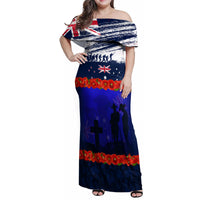 New Zealand and Australia ANZAC Day Family Matching Off Shoulder Maxi Dress and Hawaiian Shirt Lest We Forget Red Poppy Flowers and Soldier LT03 Mom's Dress Blue - Polynesian Pride