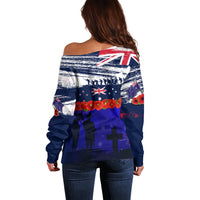 New Zealand and Australia ANZAC Day Off Shoulder Sweater Lest We Forget Red Poppy Flowers and Soldier LT03 - Polynesian Pride