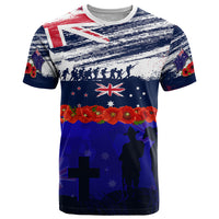 New Zealand and Australia ANZAC Day T Shirt Lest We Forget Red Poppy Flowers and Soldier LT03 Blue - Polynesian Pride