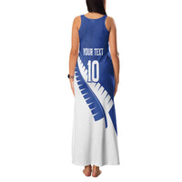 Custom New Zealand Cricket Family Matching Tank Maxi Dress and Hawaiian Shirt Kiwi Birds Haka Dance Blue Fern Sporty Style