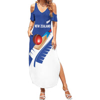 Custom New Zealand Cricket Summer Maxi Dress Kiwi Birds Haka Dance Blue Fern Sporty Style