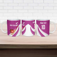 Custom New Zealand Cricket Ceramic Mug Kiwi Birds Haka Dance Pink Fern Sporty Style