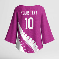 Custom New Zealand Cricket Kimono Sleeve Blouse Kiwi Birds Haka Dance Pink Fern Sporty Style