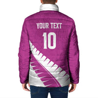 Custom New Zealand Cricket Padded Jacket Kiwi Birds Haka Dance Pink Fern Sporty Style