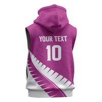 Custom New Zealand Cricket Sleeveless Hoodie Kiwi Birds Haka Dance Pink Fern Sporty Style