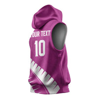 Custom New Zealand Cricket Sleeveless Hoodie Kiwi Birds Haka Dance Pink Fern Sporty Style