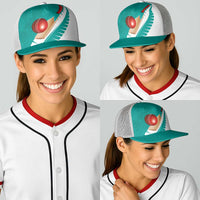New Zealand Cricket Baseball Net Cap Kiwi Birds Haka Dance Turquoise Fern Sporty Style