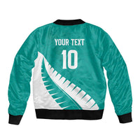Custom New Zealand Cricket Bomber Jacket Kiwi Birds Haka Dance Turquoise Fern Sporty Style LT03 - Polynesian Pride