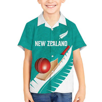 Custom New Zealand Cricket Family Matching Puletasi and Hawaiian Shirt Kiwi Birds Haka Dance Turquoise Fern Sporty Style LT03 Son's Shirt Turquoise - Polynesian Pride