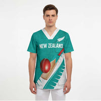 Custom New Zealand Cricket Scrub Top Kiwi Birds Haka Dance Turquoise Fern Sporty Style
