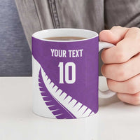 Custom New Zealand Cricket Ceramic Mug Kiwi Birds Haka Dance Purple Fern Sporty Style