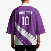 Custom New Zealand Cricket Kimono Kiwi Birds Haka Dance Purple Fern Sporty Style