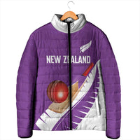 Custom New Zealand Cricket Padded Jacket Kiwi Birds Haka Dance Purple Fern Sporty Style