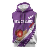 Custom New Zealand Cricket Sleeveless Zip Hoodie Kiwi Birds Haka Dance Purple Fern Sporty Style