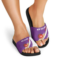 New Zealand Cricket Slide Sandals Kiwi Birds Haka Dance Purple Fern Sporty Style