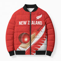 Custom New Zealand Cricket Bomber Puffer Jacket Kiwi Birds Haka Dance Red Fern Sporty Style