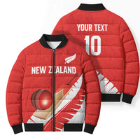 Custom New Zealand Cricket Bomber Puffer Jacket Kiwi Birds Haka Dance Red Fern Sporty Style