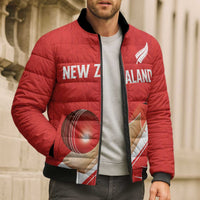 Custom New Zealand Cricket Bomber Puffer Jacket Kiwi Birds Haka Dance Red Fern Sporty Style