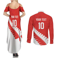 Custom New Zealand Cricket Couples Matching Summer Maxi Dress and Long Sleeve Button Shirt Kiwi Birds Haka Dance Red Fern Sporty Style