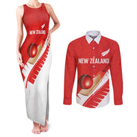 Custom New Zealand Cricket Couples Matching Tank Maxi Dress and Long Sleeve Button Shirt Kiwi Birds Haka Dance Red Fern Sporty Style