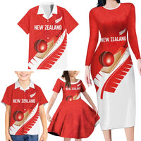 Custom New Zealand Cricket Family Matching Long Sleeve Bodycon Dress and Hawaiian Shirt Kiwi Birds Haka Dance Red Fern Sporty Style