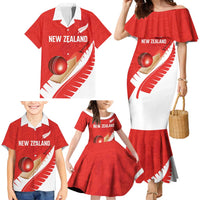 Custom New Zealand Cricket Family Matching Mermaid Dress and Hawaiian Shirt Kiwi Birds Haka Dance Red Fern Sporty Style
