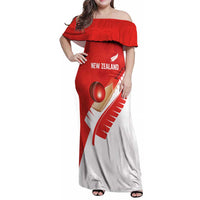 Custom New Zealand Cricket Family Matching Off Shoulder Maxi Dress and Hawaiian Shirt Kiwi Birds Haka Dance Red Fern Sporty Style