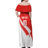 Custom New Zealand Cricket Family Matching Off Shoulder Maxi Dress and Hawaiian Shirt Kiwi Birds Haka Dance Red Fern Sporty Style