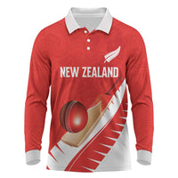 Custom New Zealand Cricket Long Sleeve Polo Shirt Kiwi Birds Haka Dance Red Fern Sporty Style