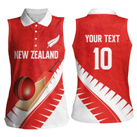 Custom New Zealand Cricket Women Sleeveless Polo Shirt Kiwi Birds Haka Dance Red Fern Sporty Style