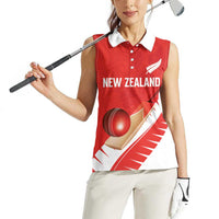Custom New Zealand Cricket Women Sleeveless Polo Shirt Kiwi Birds Haka Dance Red Fern Sporty Style