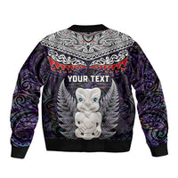 New Zealand Hei Tiki Sleeve Zip Bomber Jacket Maori Purple Papua Shell Pattern LT03 - Polynesian Pride