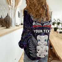 New Zealand Hei Tiki Women Casual Shirt Maori Purple Papua Shell Pattern LT03 - Polynesian Pride