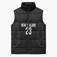 New Zealand Basketball Ta Moko Tribal Custom Sleeveless Puffer Jacket LT03 Unisex Black - Polynesian Pride