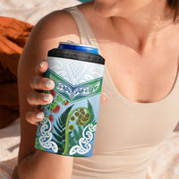 Aotearoa New Zealand Natural Plants 4 in 1 Can Cooler Tumbler Pohutukawa with Silver Ferns Koru Frond Maori Tattoos